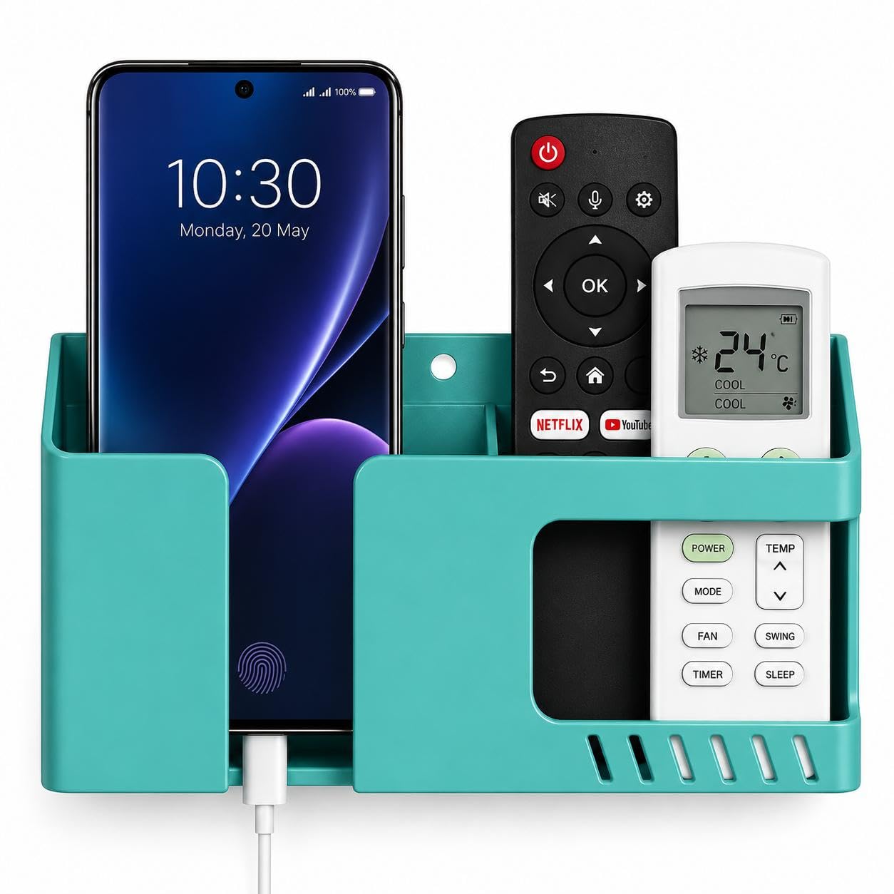 WALLVIEW TECH Wall Mobile Holder Multi-Purpose Mobile Stand for Wall Remote Holder & Mobile Charging Stand,Wall Smartphones Kitchen Organizer Rack Wall Mounted Useful Gadget-(Green)