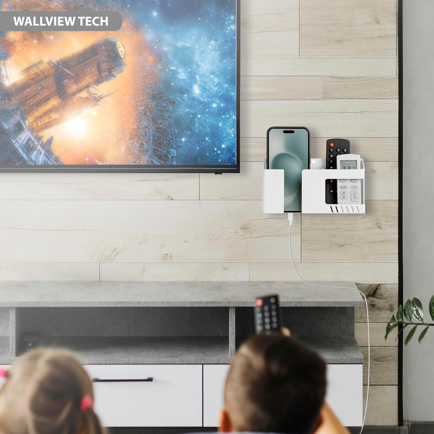 WALLVIEW TECH Wall Mobile Holder Multi-Purpose Mobile Stand for Wall Remote Holder & Mobile Charging Stand,Wall Smartphones Kitchen Organizer Rack Wall Mounted Useful Gadget-(Green)